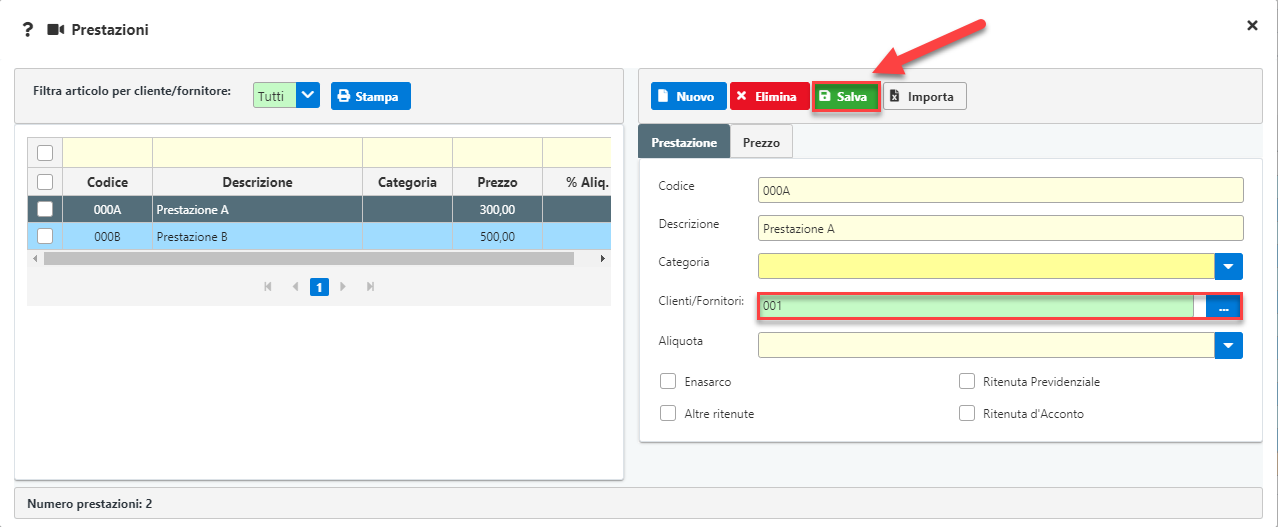 Come abbinare prestazioni solo per determinati clienti? - 3