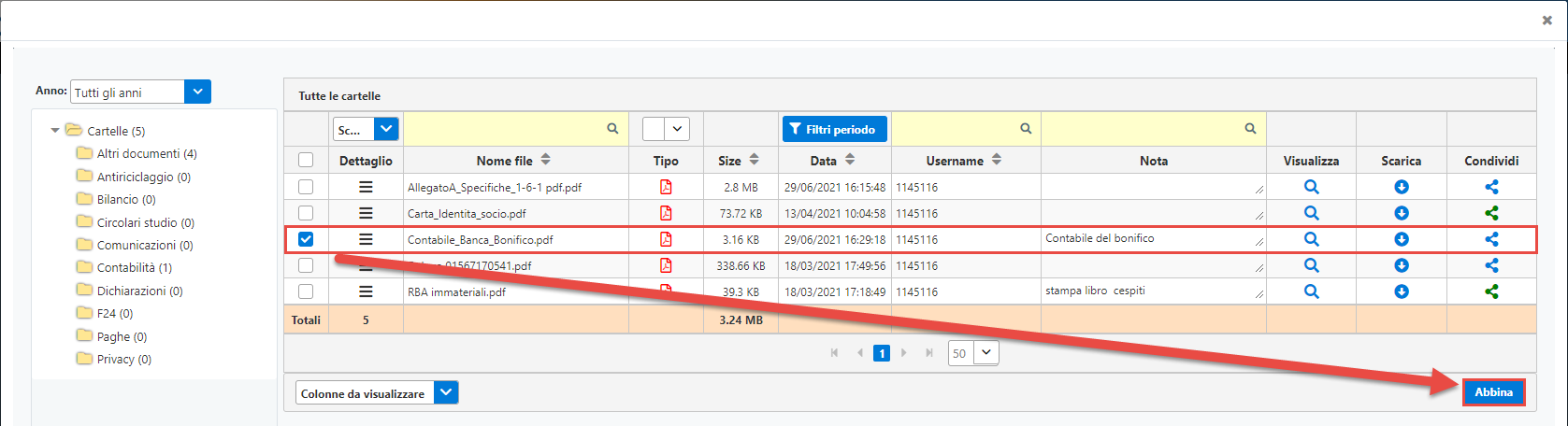 Come aggiungere un allegato alla nota di un documento in Console? - 4