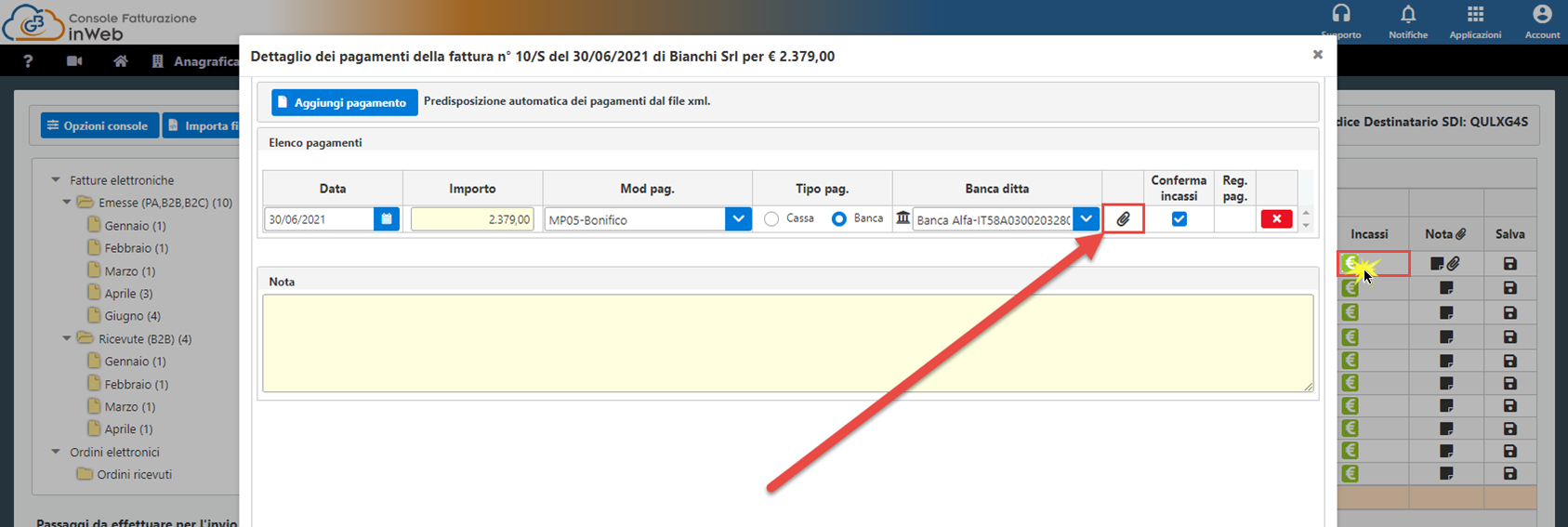 Come aggiungere un allegato alla nota di un documento in Console? - 7