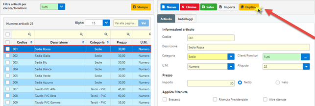 Come duplicare un articolo?