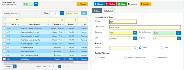 Come duplicare un articolo?