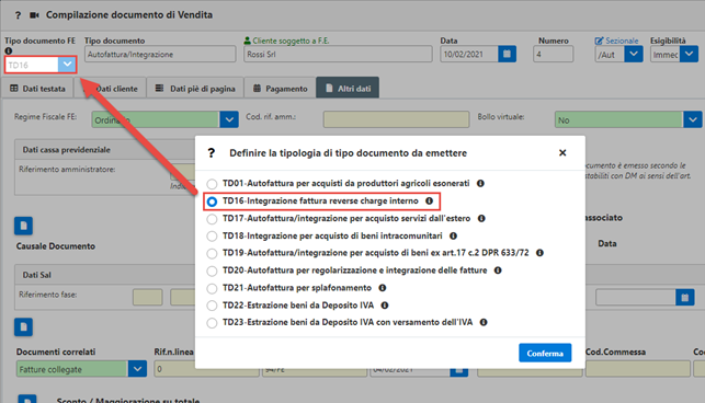 Come utilizzare il codice TD16 – Integrazione fattura reverse charge interno? - 4
