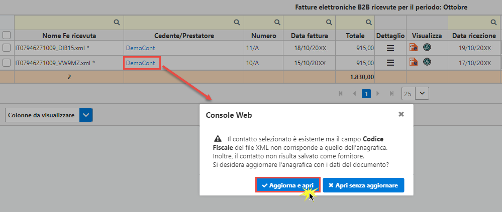 Aggiornamento dati Aggiornamento dati